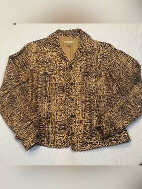 Transitions Gold & Brown Patterned Button-Up Silk Jacket